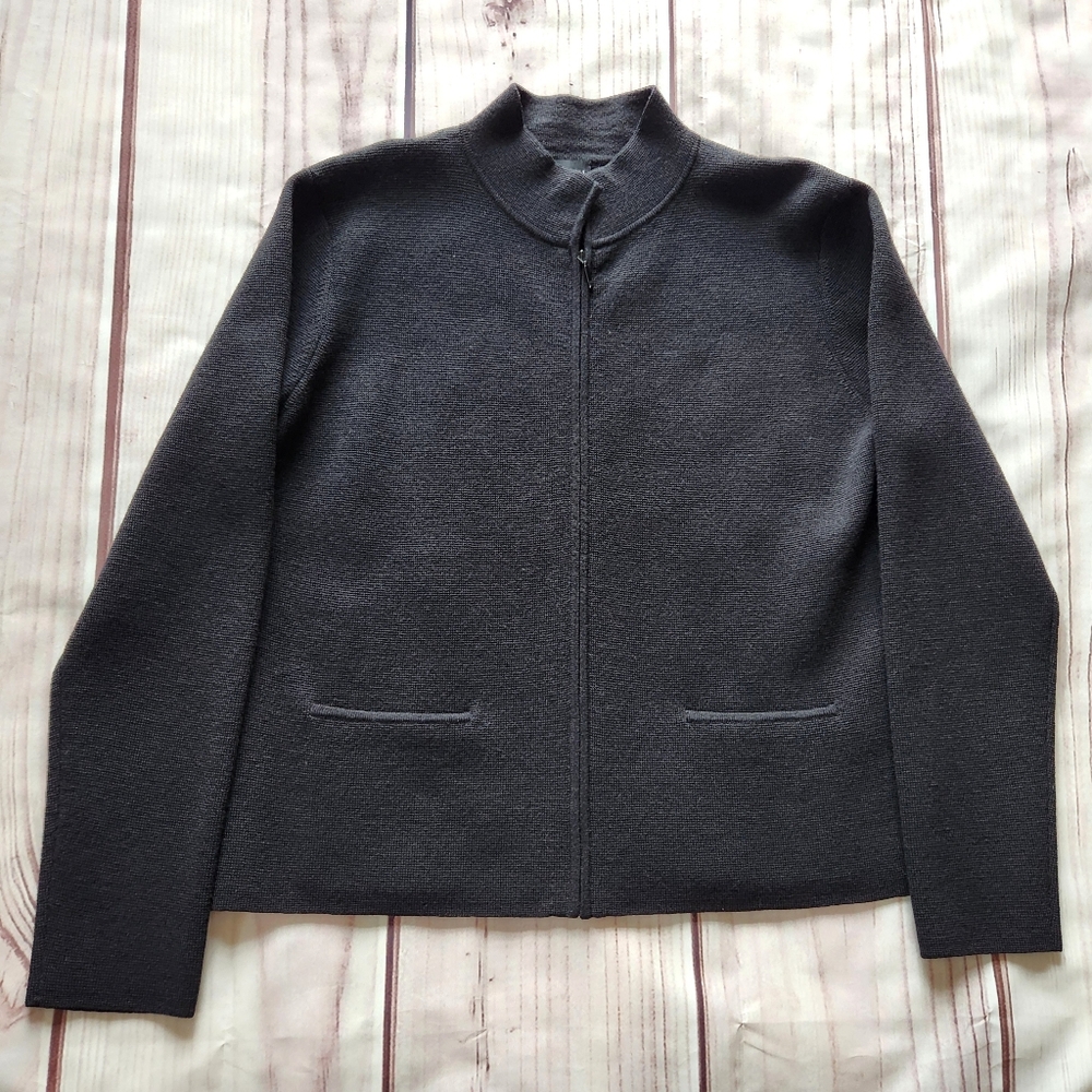 Eileen Fisher Vintage 100% Wool Sweater Zip Black | Women's Size L